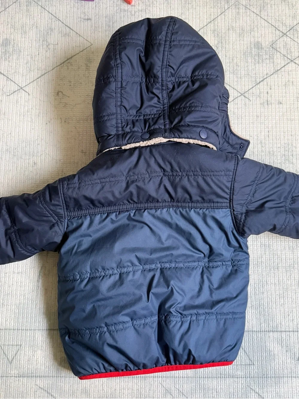 Patagonia Kids Navy Jacket with Red Trim and Cream Sherpa Lining